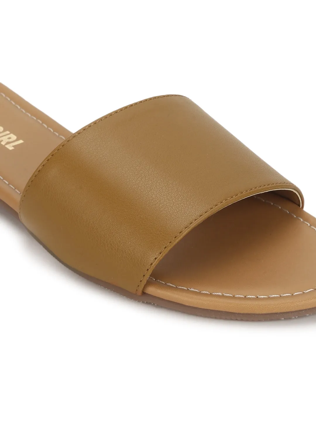 Camel PU Rutsche auf Flachen Sandalen
