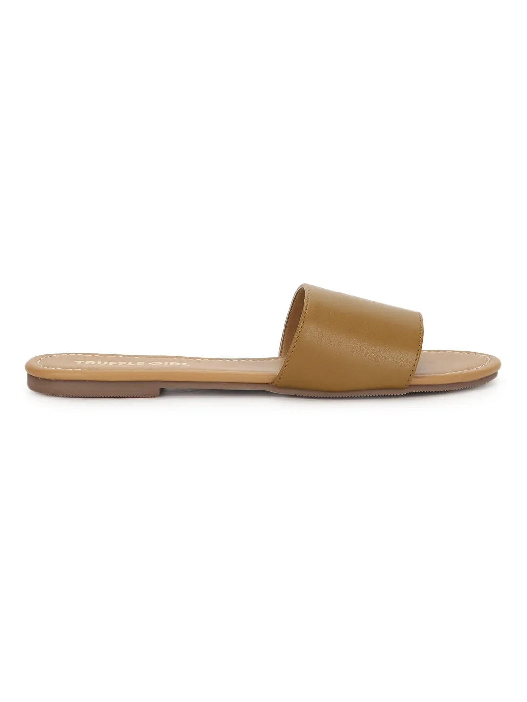 Camel PU Rutsche auf Flachen Sandalen
