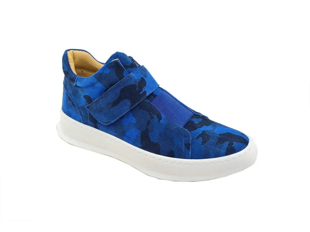 Tarnung bedruckter Wildleder High Top Sneaker Blau