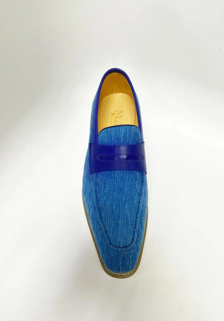 Canvas & Leder-Penny-Loafer im Schlupfstil Blau