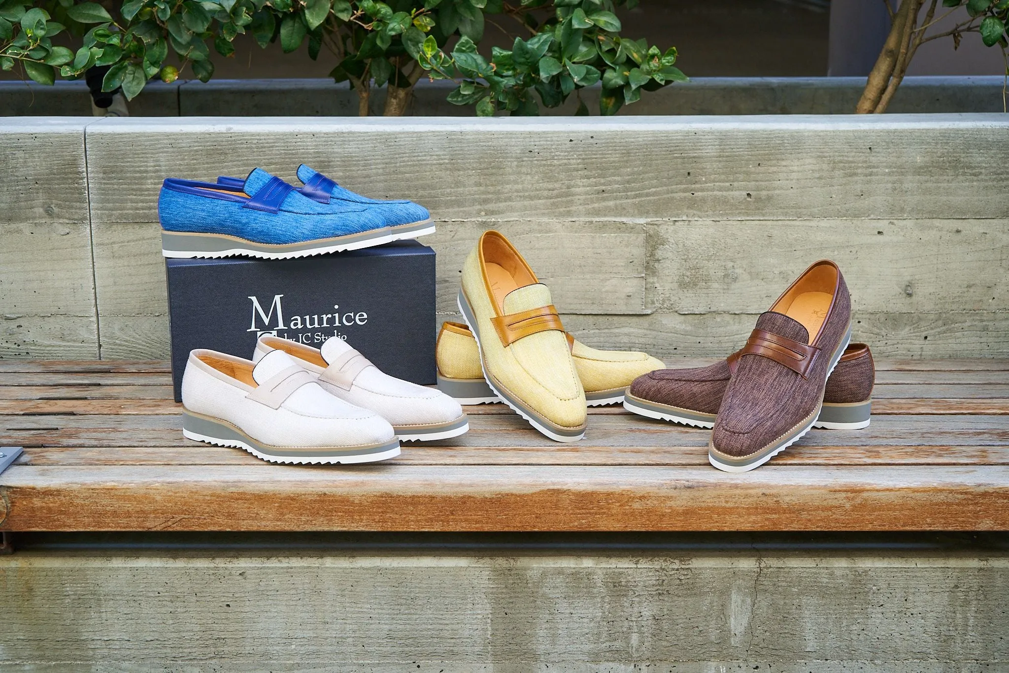 Canvas & Leder-Penny-Loafer im Schlupfstil Blau