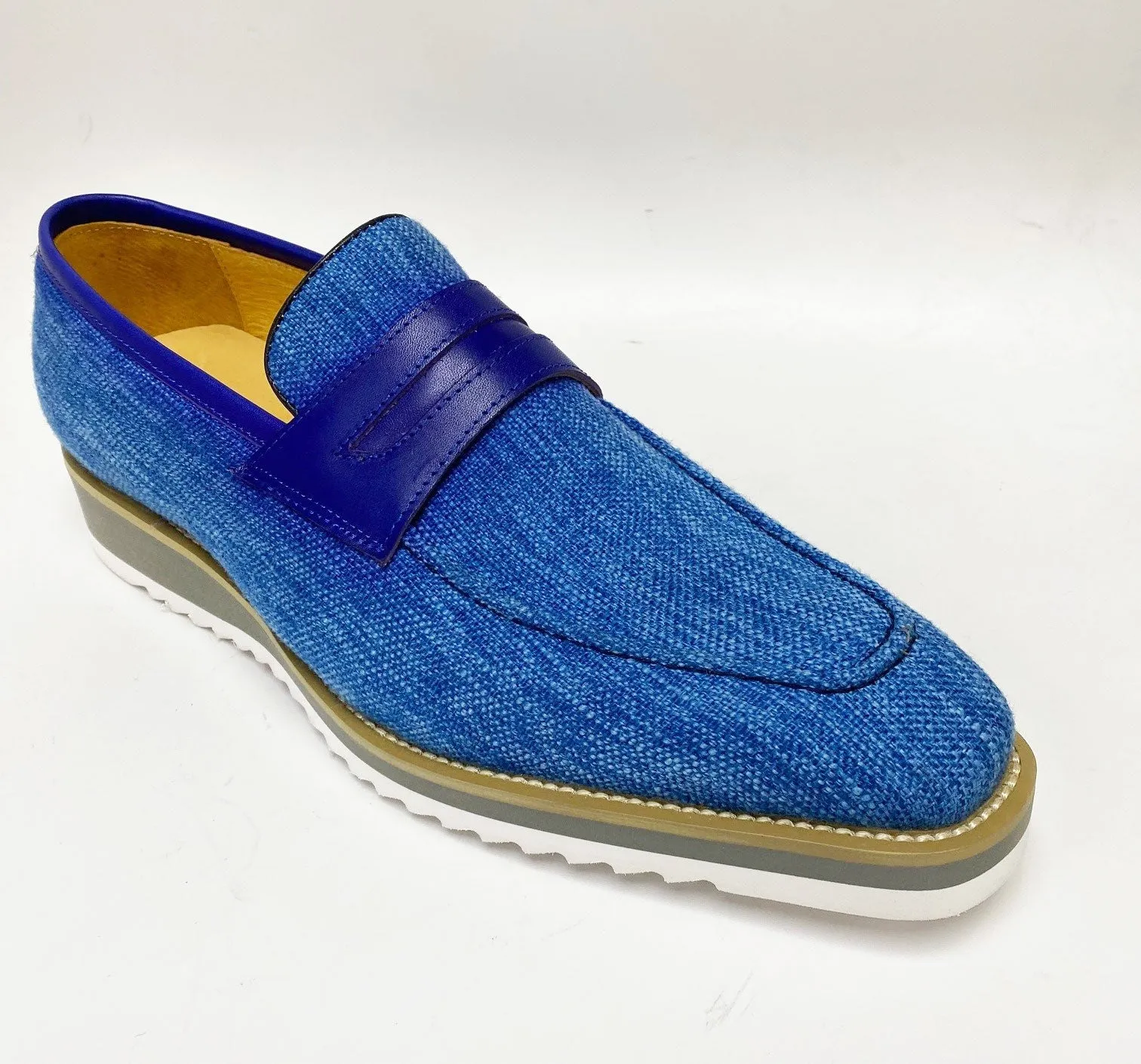 Canvas & Leder-Penny-Loafer im Schlupfstil Blau