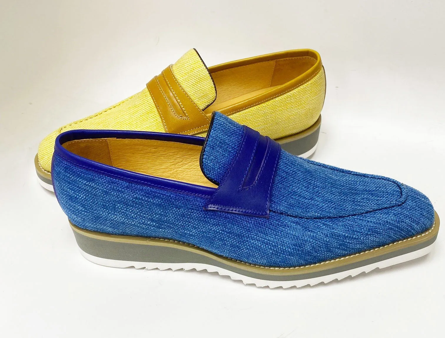 Canvas & Leder-Penny-Loafer im Schlupfstil Blau