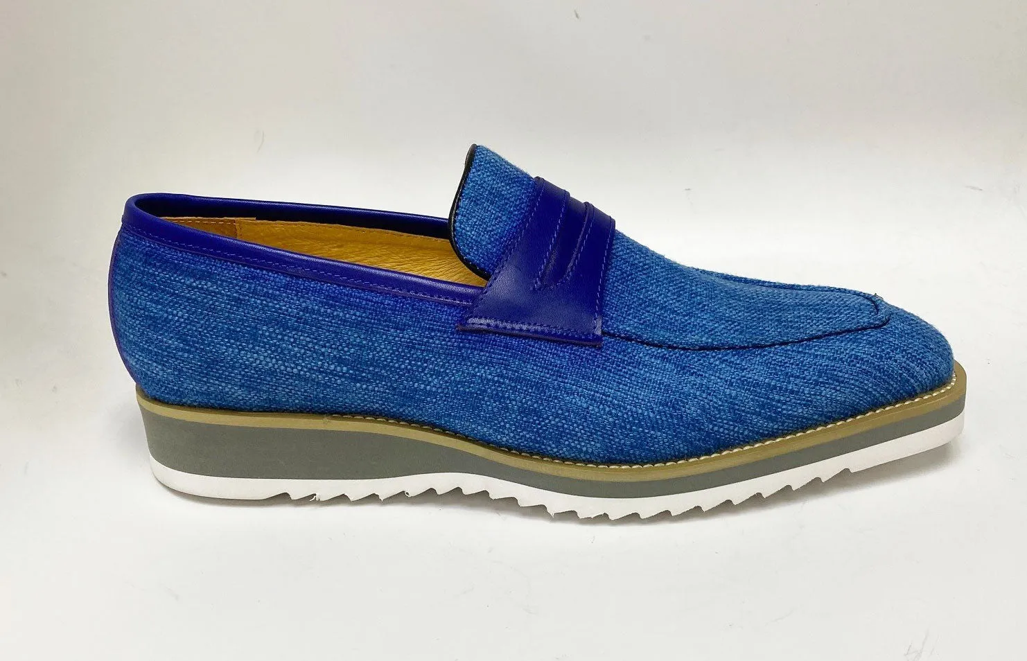 Canvas & Leder-Penny-Loafer im Schlupfstil Blau