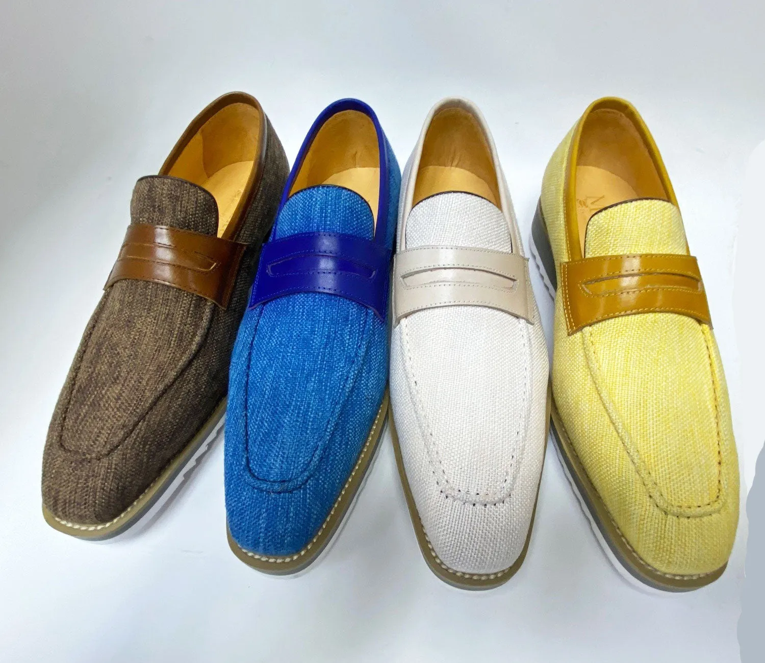 Canvas & Leder-Penny-Loafer im Schlupfstil Blau