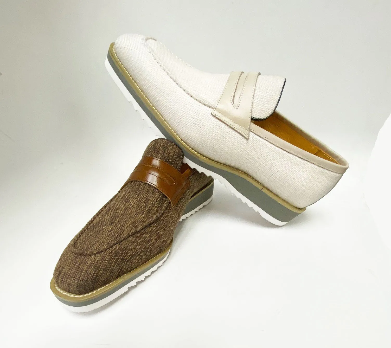 Canvas & Leder-Slip-On Penny Loafer in Creme