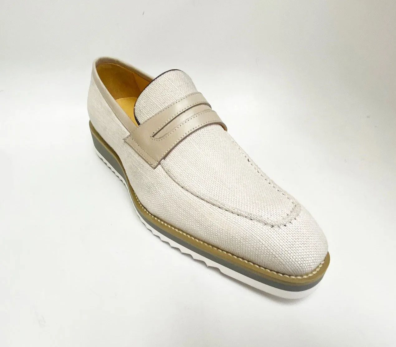Canvas & Leder-Slip-On Penny Loafer in Creme