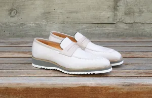 Canvas & Leder-Slip-On Penny Loafer in Creme