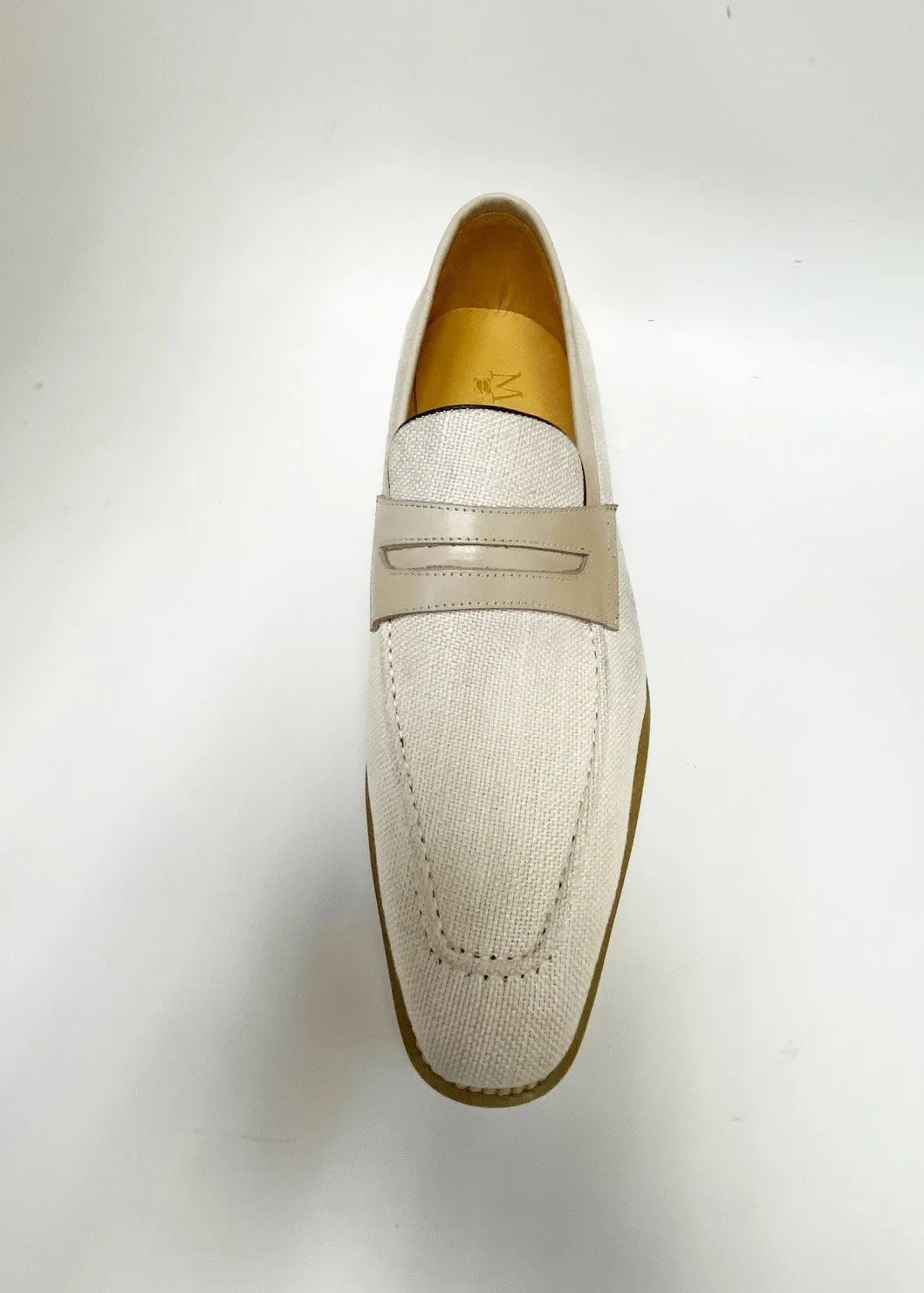 Canvas & Leder-Slip-On Penny Loafer in Creme