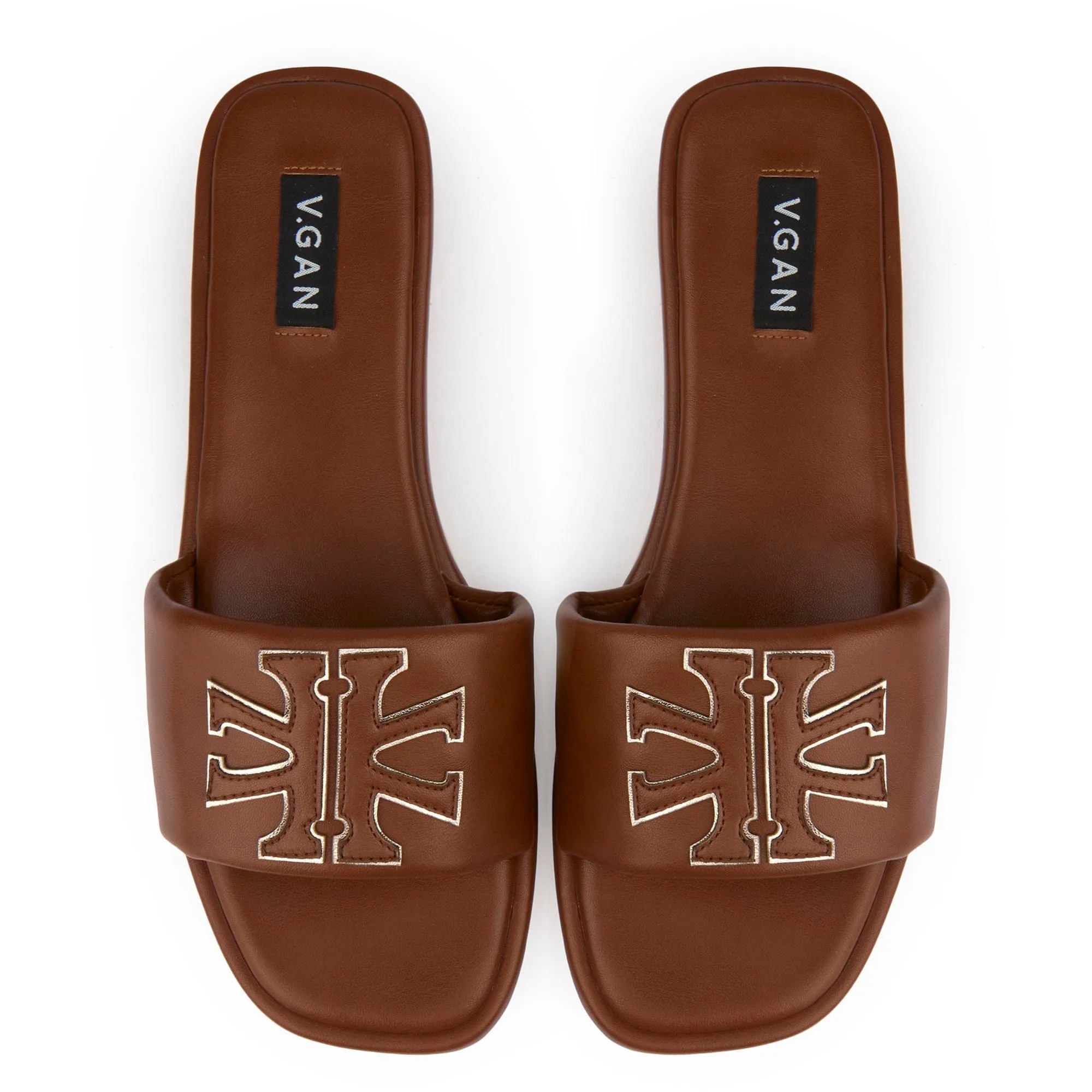 Choy Damen Vegan-Leder Logo Slider Sandalen | Hellbraun