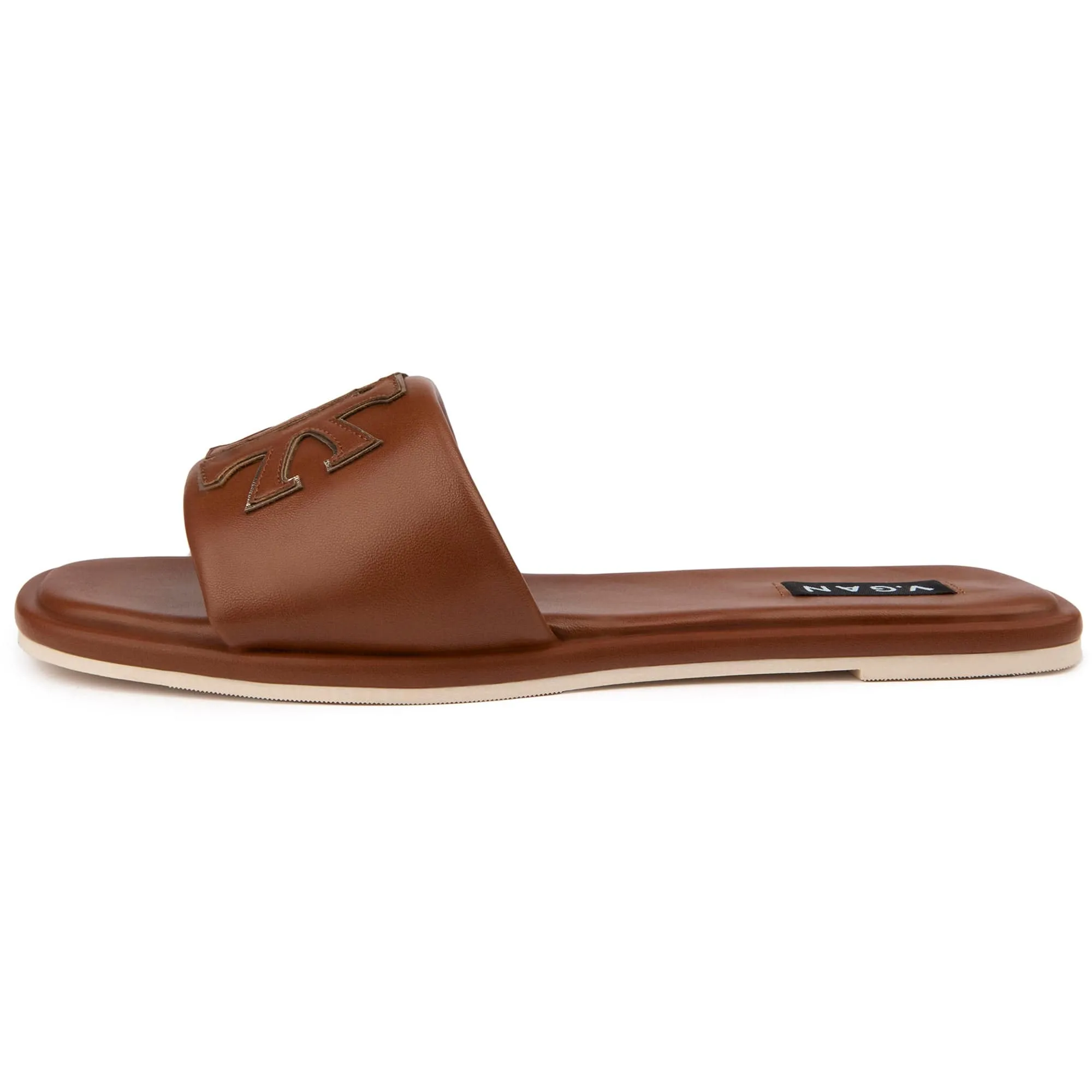 Choy Damen Vegan-Leder Logo Slider Sandalen | Hellbraun