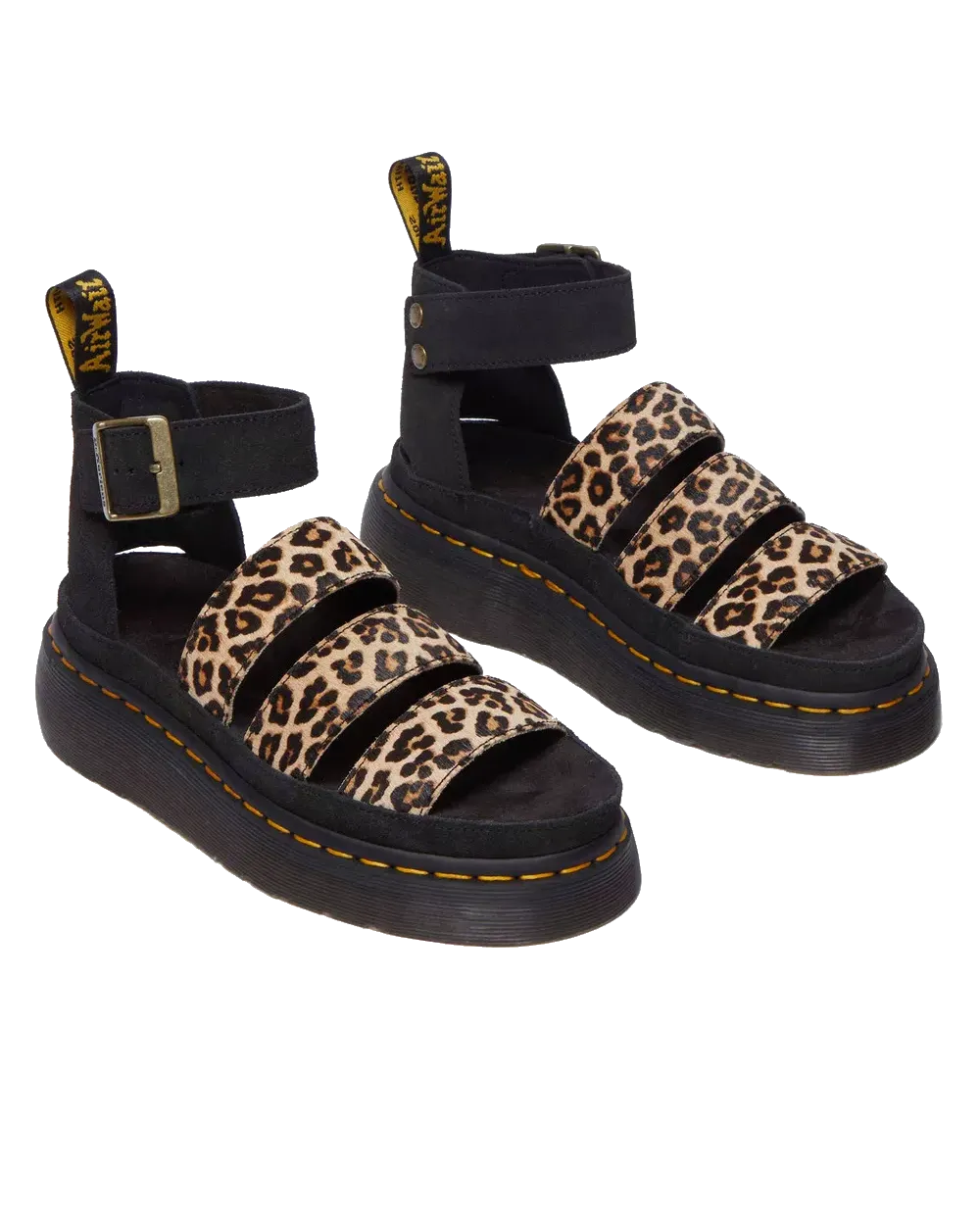 Clarissa II Quad Leopardenfell-Sandalen in Hellbraun & Schwarz