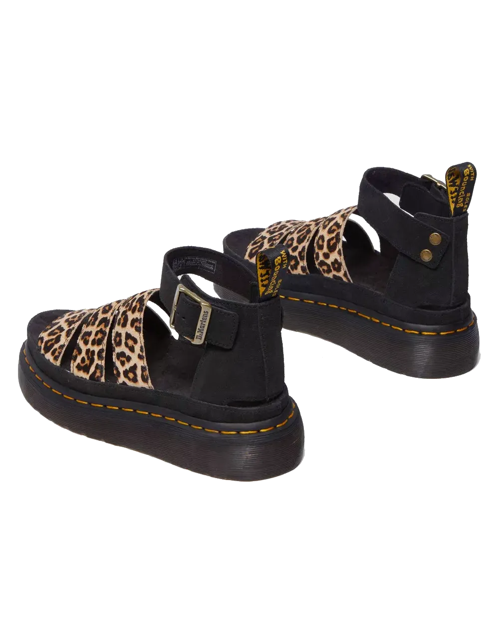 Clarissa II Quad Leopardenfell-Sandalen in Hellbraun & Schwarz