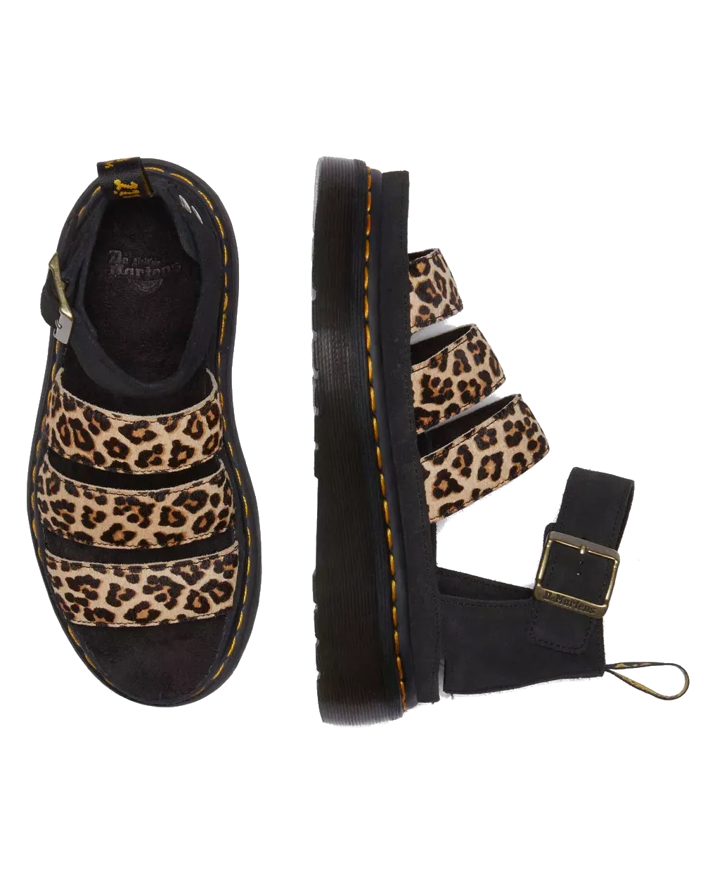 Clarissa II Quad Leopardenfell-Sandalen in Hellbraun & Schwarz