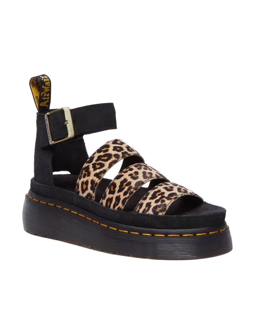 Clarissa II Quad Leopardenfell-Sandalen in Hellbraun & Schwarz