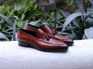 Corrente Kalbsleder-Penny-Loafer mit Quaste in Hellbraun