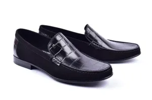 Corrente Crocodile Geprägtes Kalbsleder & Wildleder Loafer Schwarz