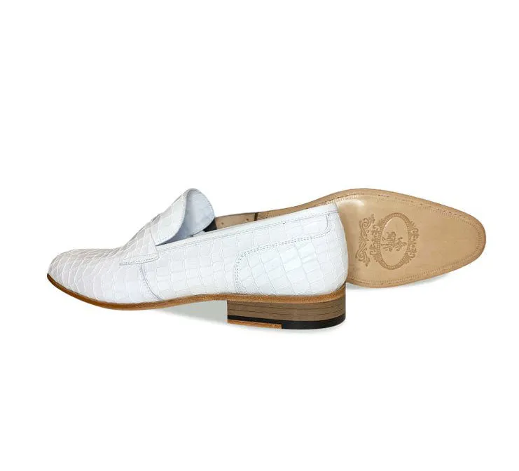 Corrente Krokodildruck Penny Loafer aus Kalbsleder in Weiß