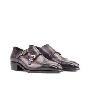 Dapperfam Schuhe DapperFam Monaco in Aubergine Herren-Handbemalte Patina Doppelmonkstrap