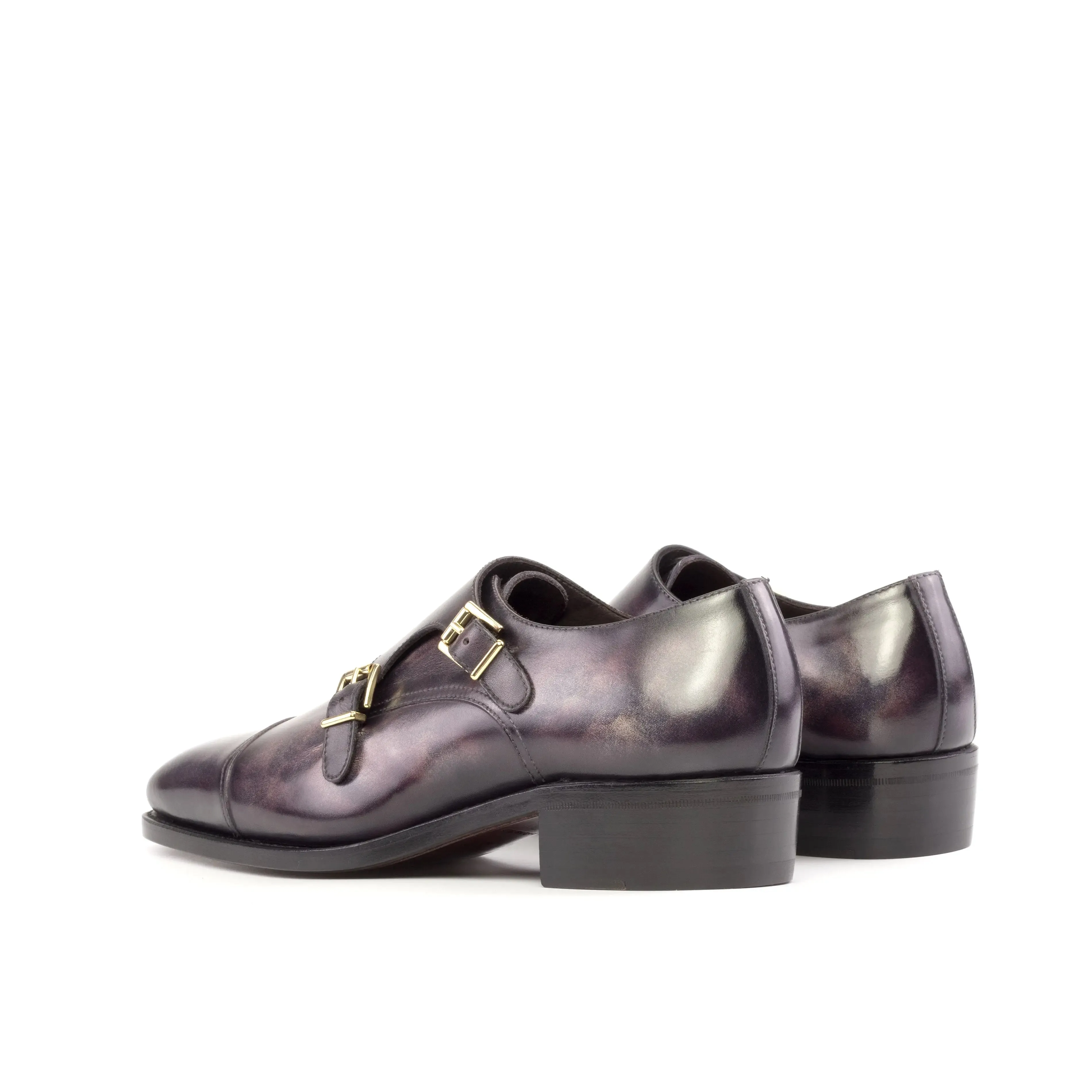Dapperfam Schuhe DapperFam Monaco in Aubergine Herren-Handbemalte Patina Doppelmonkstrap