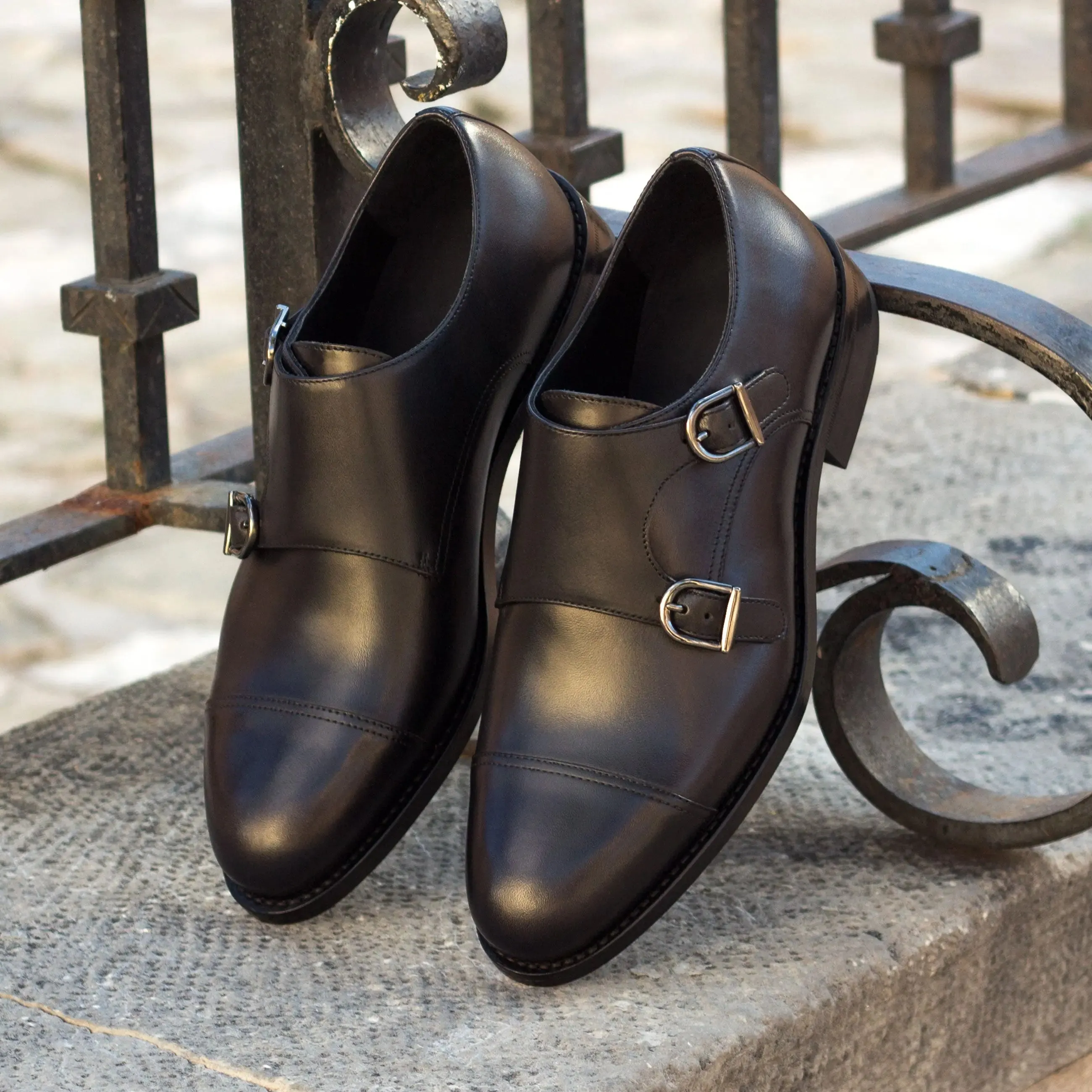Dapperfam Schuhe DapperFam Monaco in Schwarz Herren Italienisches Leder Doppelmonk
