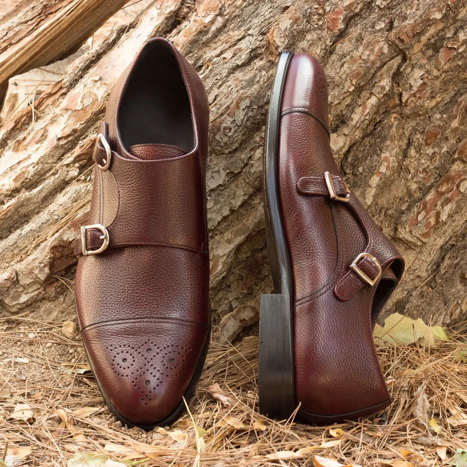 Dapperfam Schuhe DapperFam Monaco in Burgunderrot Herren Italienisches Vollrindleder Doppelmonk