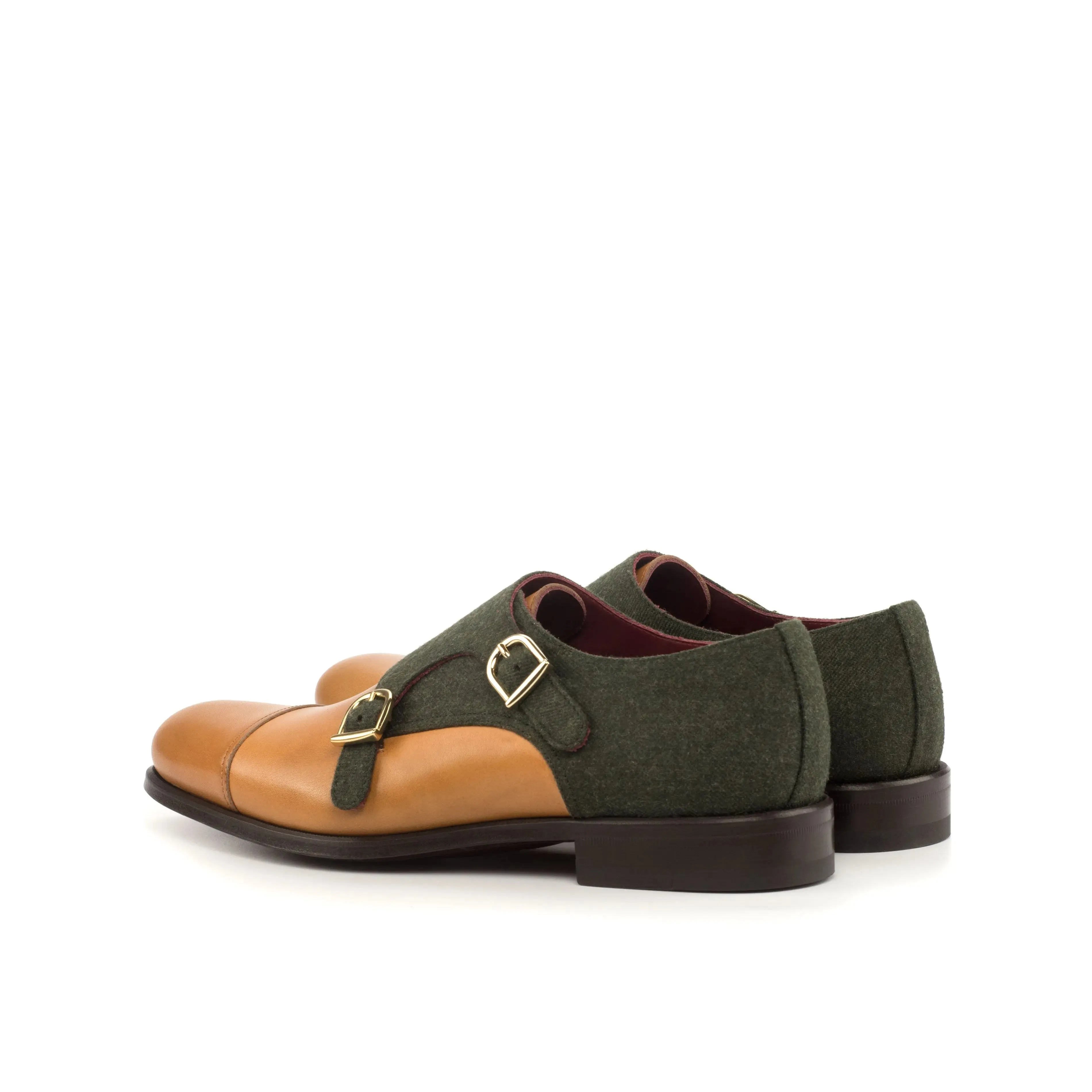Dapperfam Schuhe DapperFam Monaco in Cognac / Grün Herren Flanell & Italienisches Leder Doppelmonk