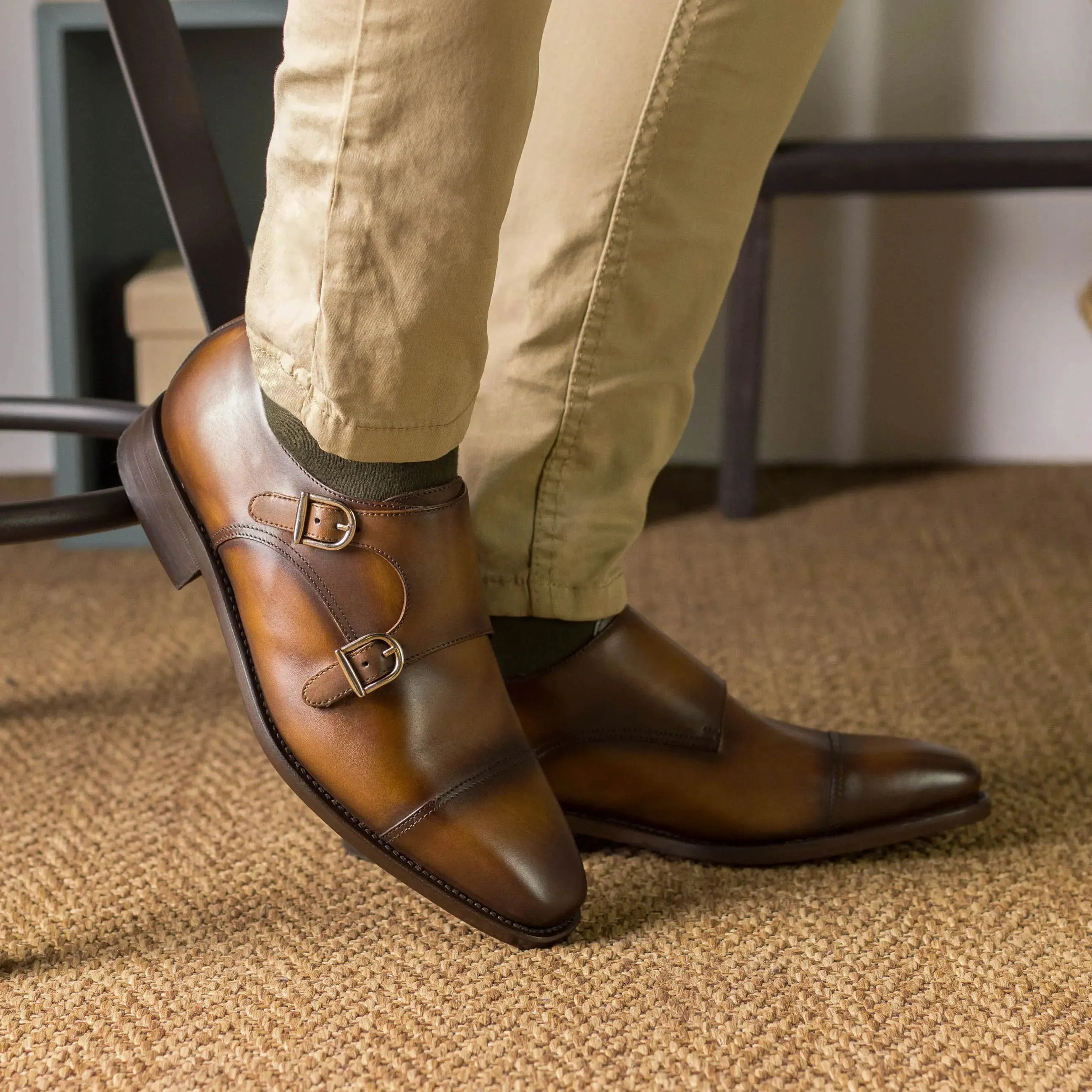 Dapperfam Schuhe DapperFam Monaco in Cognac Herren Italienisches Leder Doppelmonk