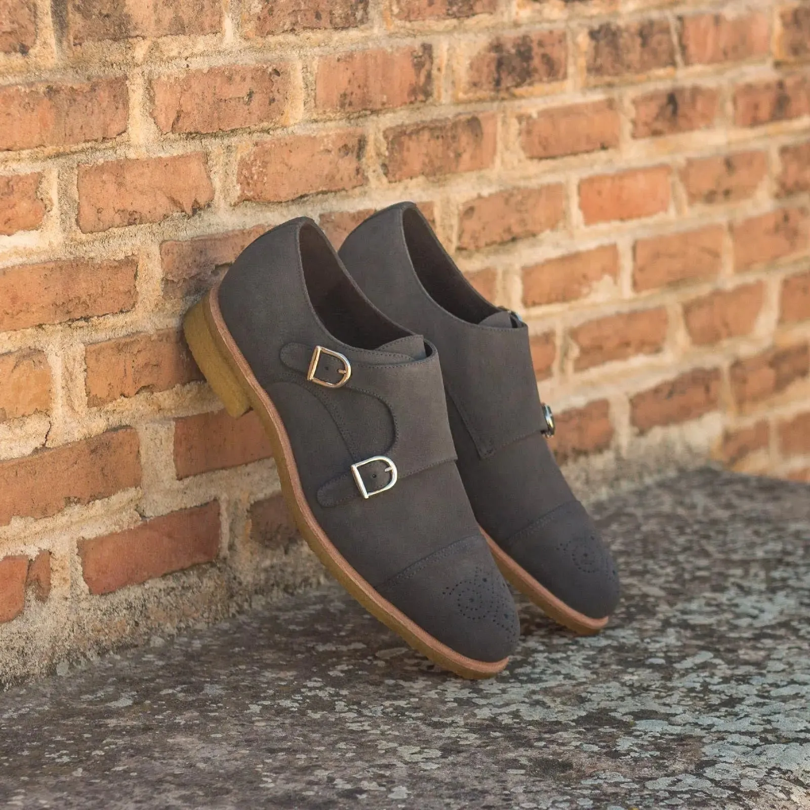 Dapperfam Schuhe DapperFam Monaco in Grau Herren Lux Wildleder Doppelmonk