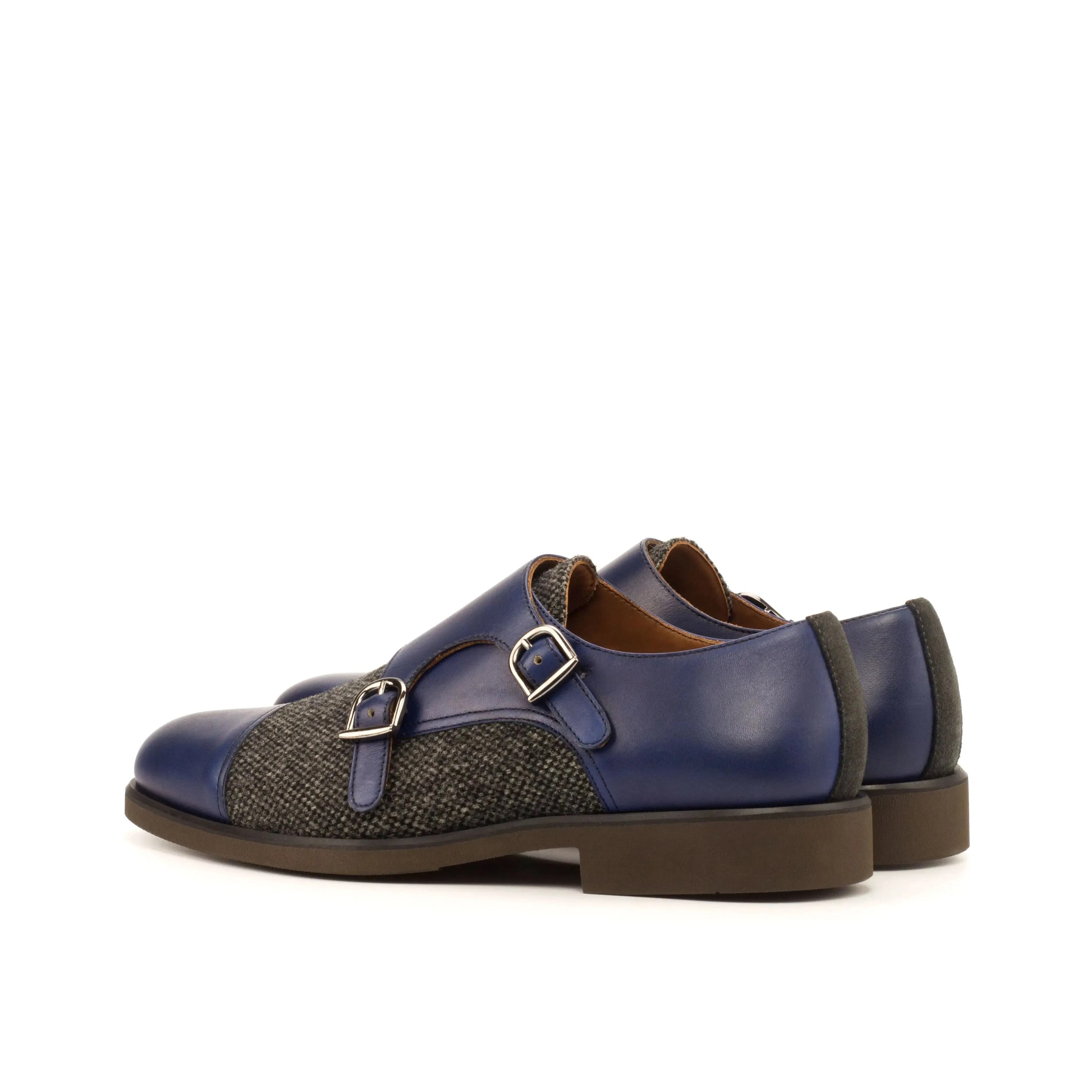 Dapperfam Schuhe DapperFam Monaco in Marineblau / Nagelkopf / Grau Herren Maßschneiderei & Luxus Wildleder & Italienisches Leder Doppelmonk