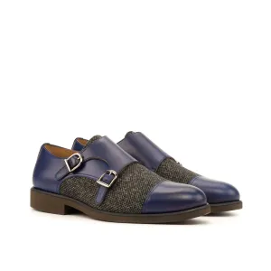 Dapperfam Schuhe DapperFam Monaco in Marineblau / Nagelkopf / Grau Herren Maßschneiderei & Luxus Wildleder & Italienisches Leder Doppelmonk