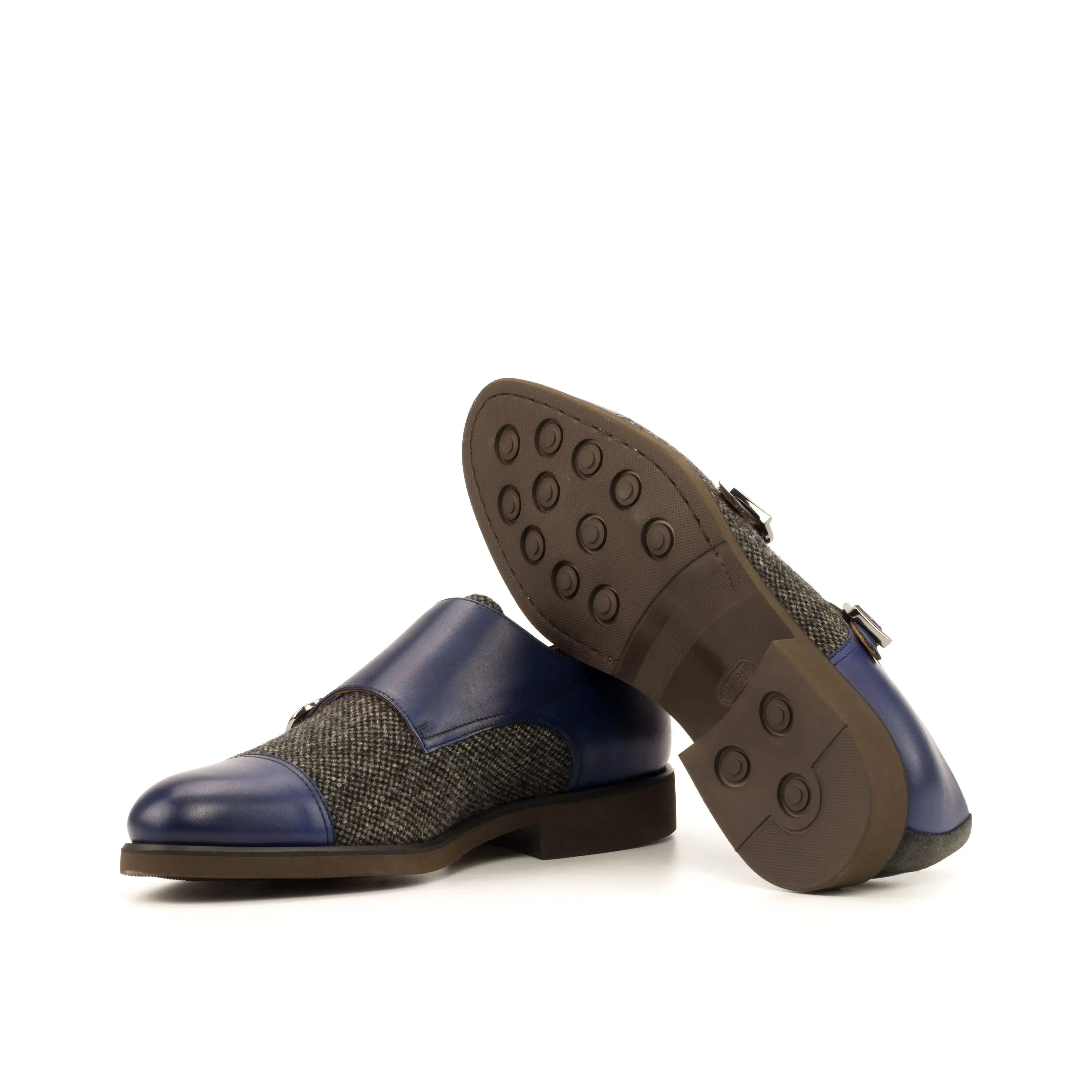 Dapperfam Schuhe DapperFam Monaco in Marineblau / Nagelkopf / Grau Herren Maßschneiderei & Luxus Wildleder & Italienisches Leder Doppelmonk