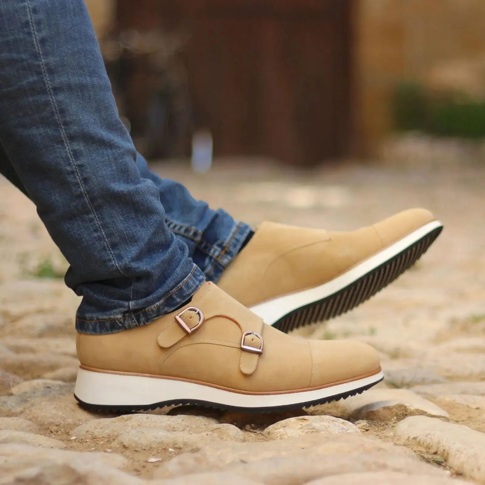 Dapperfam Schuhe DapperFam Monaco in Sand Herren Lux Wildleder Doppelmonk