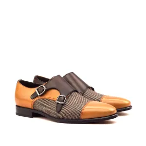 Dapperfam Schuhe DapperFam Monaco in Tweed / Cognac / Dunkelbraun Herren Maßschuh & Italienisches Leder Doppelmonk
