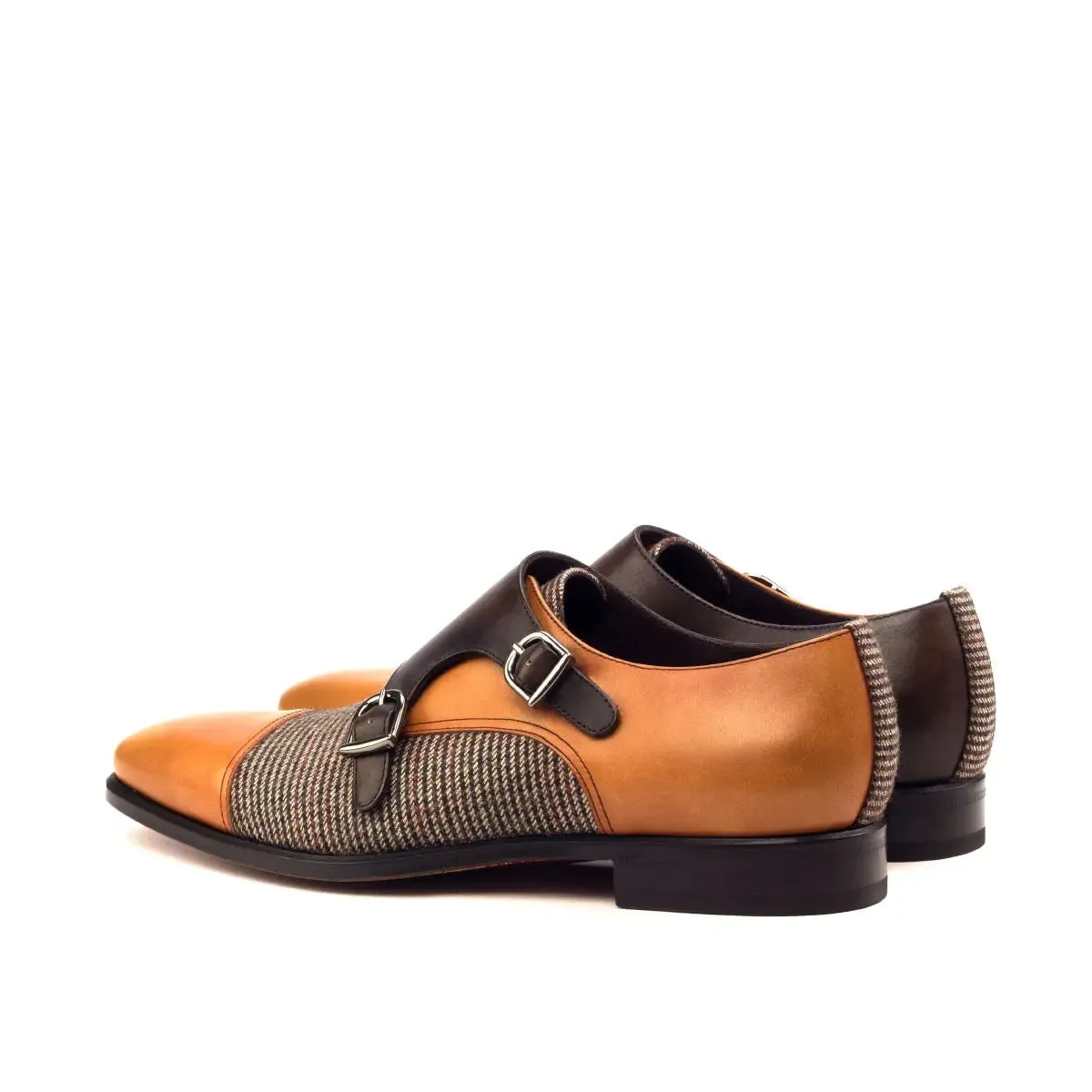 Dapperfam Schuhe DapperFam Monaco in Tweed / Cognac / Dunkelbraun Herren Maßschuh & Italienisches Leder Doppelmonk