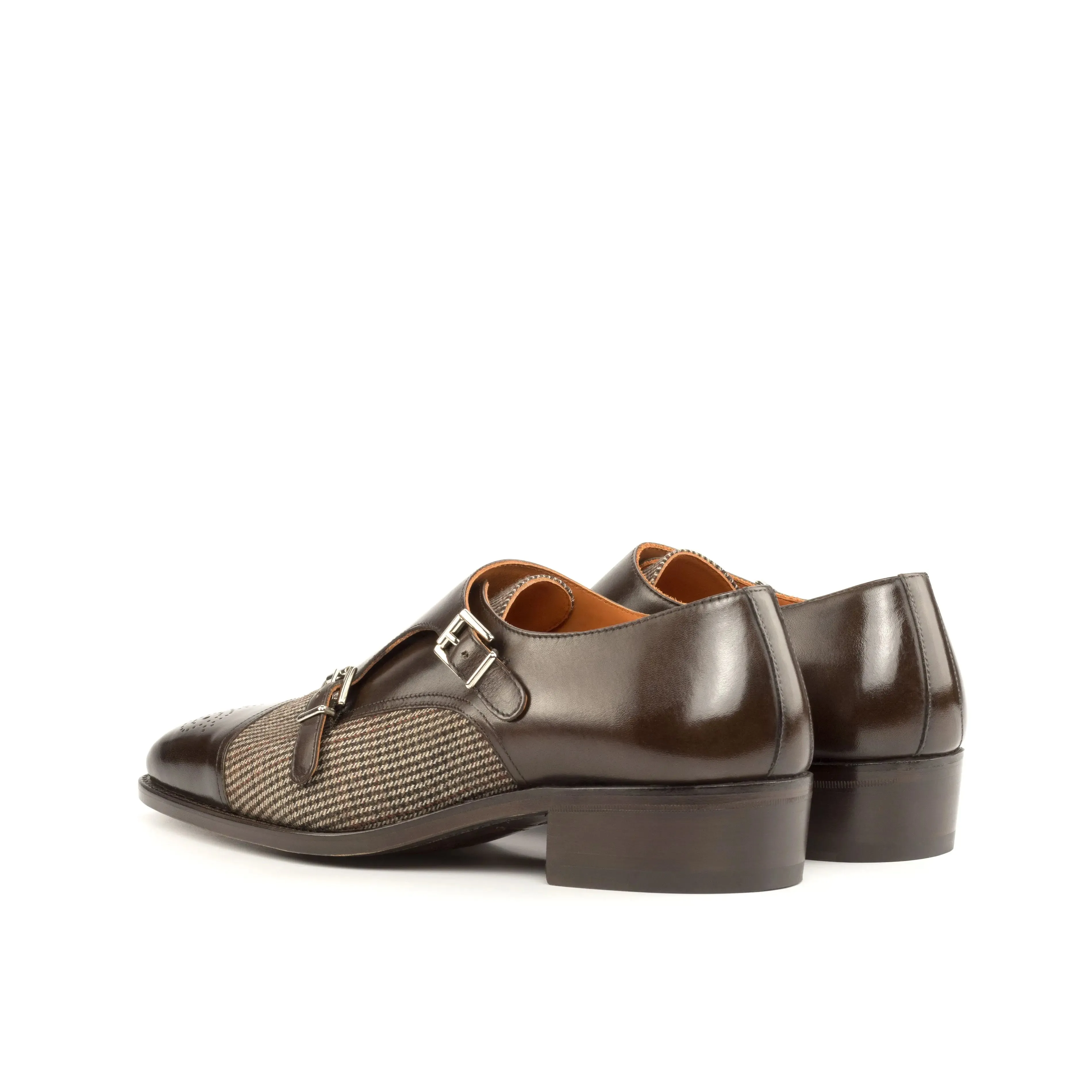 Dapperfam Schuhe DapperFam Monaco in Tweed / Dunkelbraun Herren Maßschuh & Italienisches Leder Doppelmonk