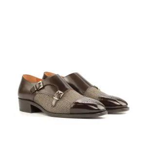 Dapperfam Schuhe DapperFam Monaco in Tweed / Dunkelbraun Herren Maßschuh & Italienisches Leder Doppelmonk