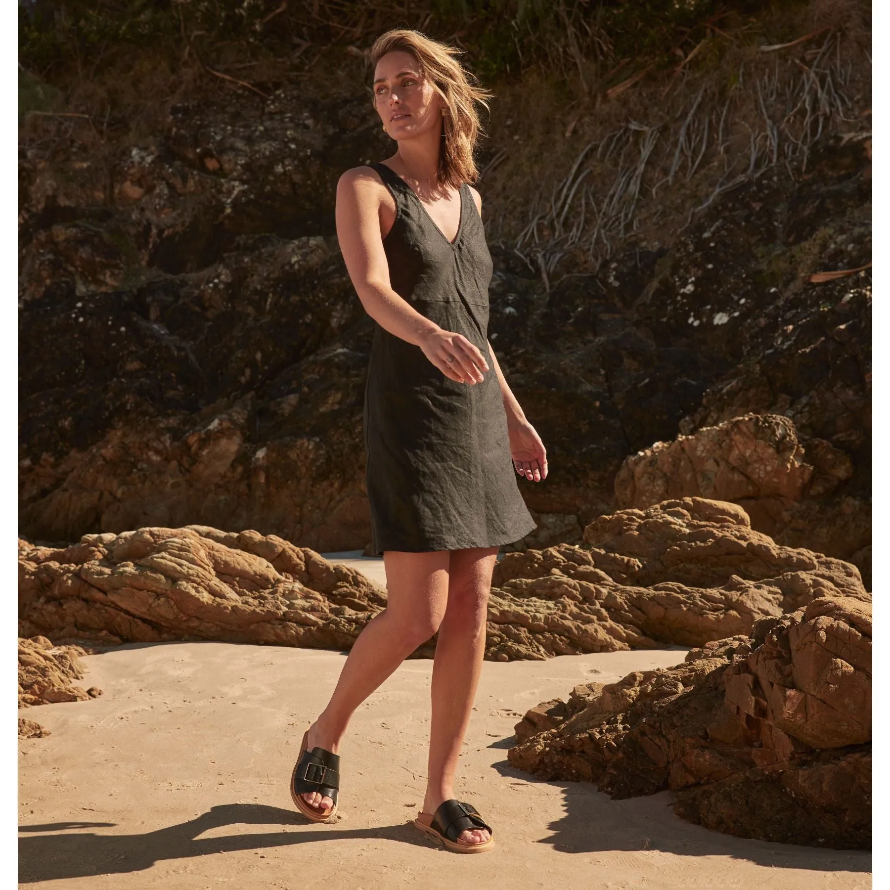 DEDE LEDER-SLIDESANDALEN