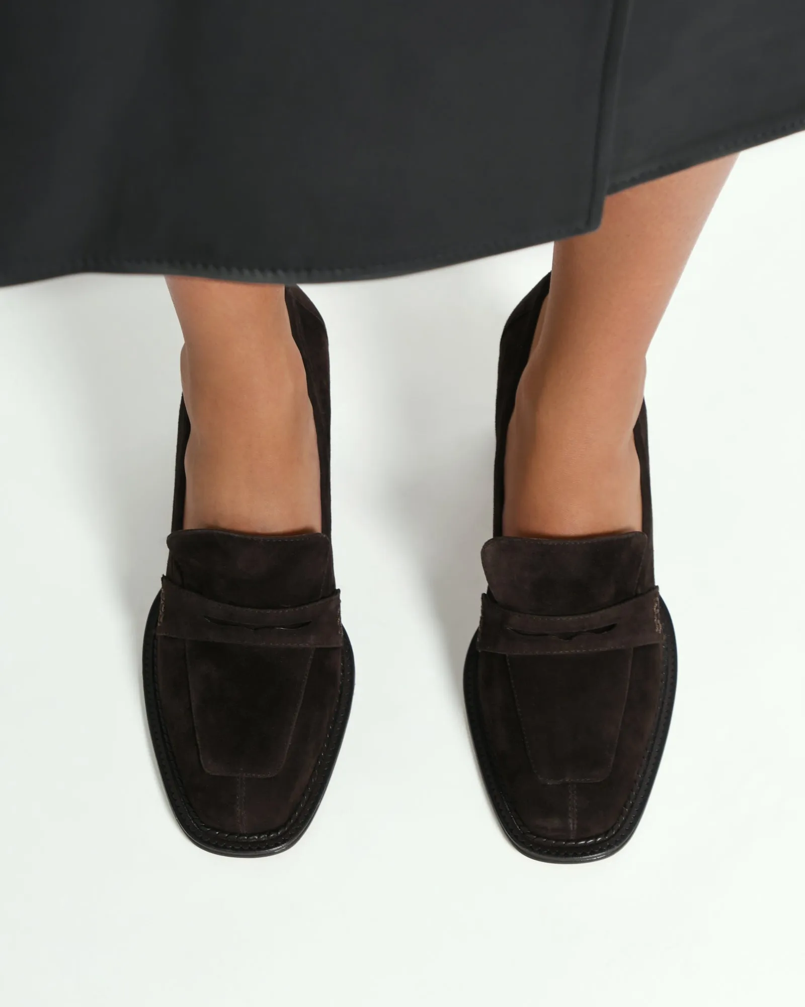 DELILAH MID HEEL LOAFERS BITTER CHOC SUEDE