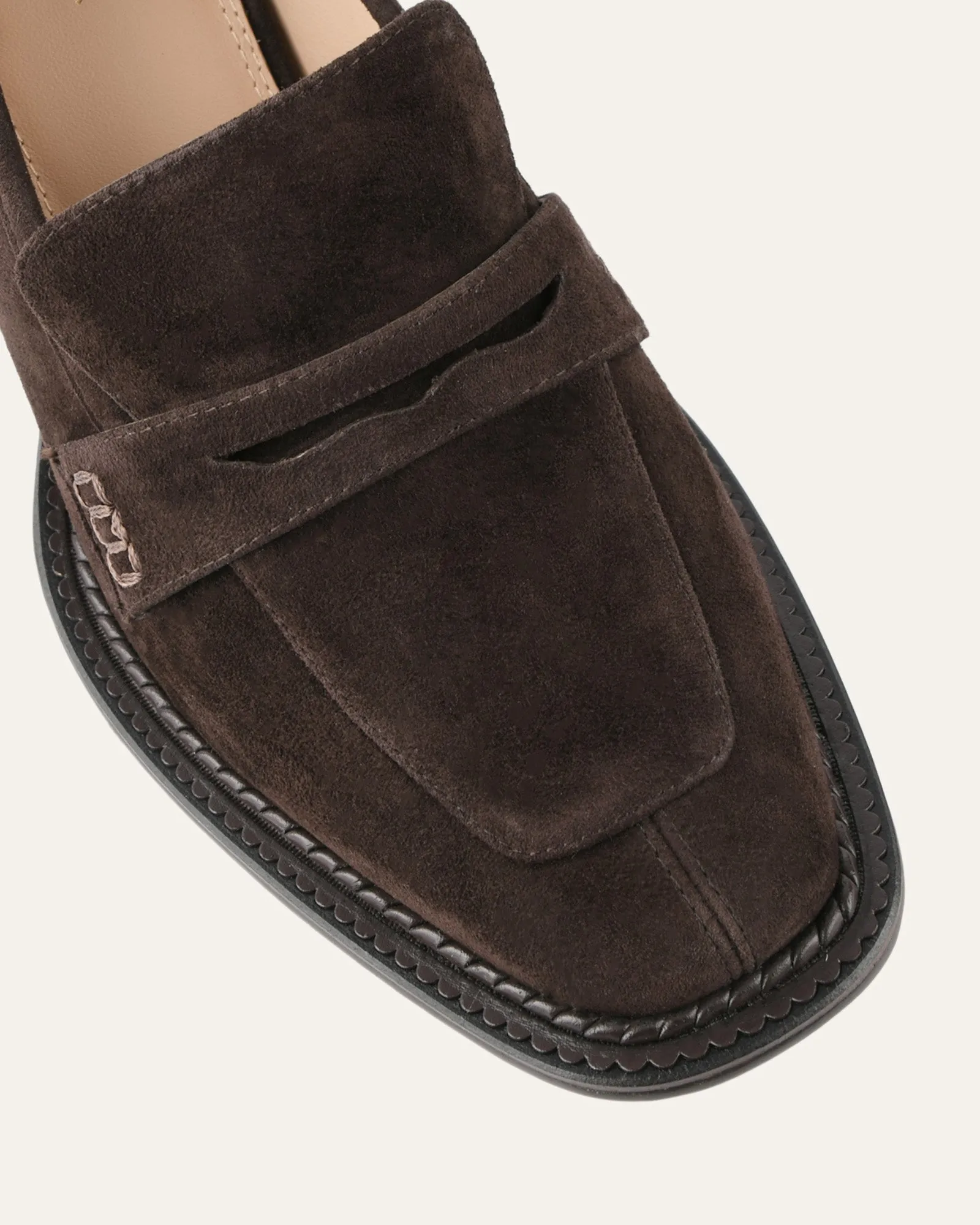 DELILAH MID HEEL LOAFERS BITTER CHOC SUEDE