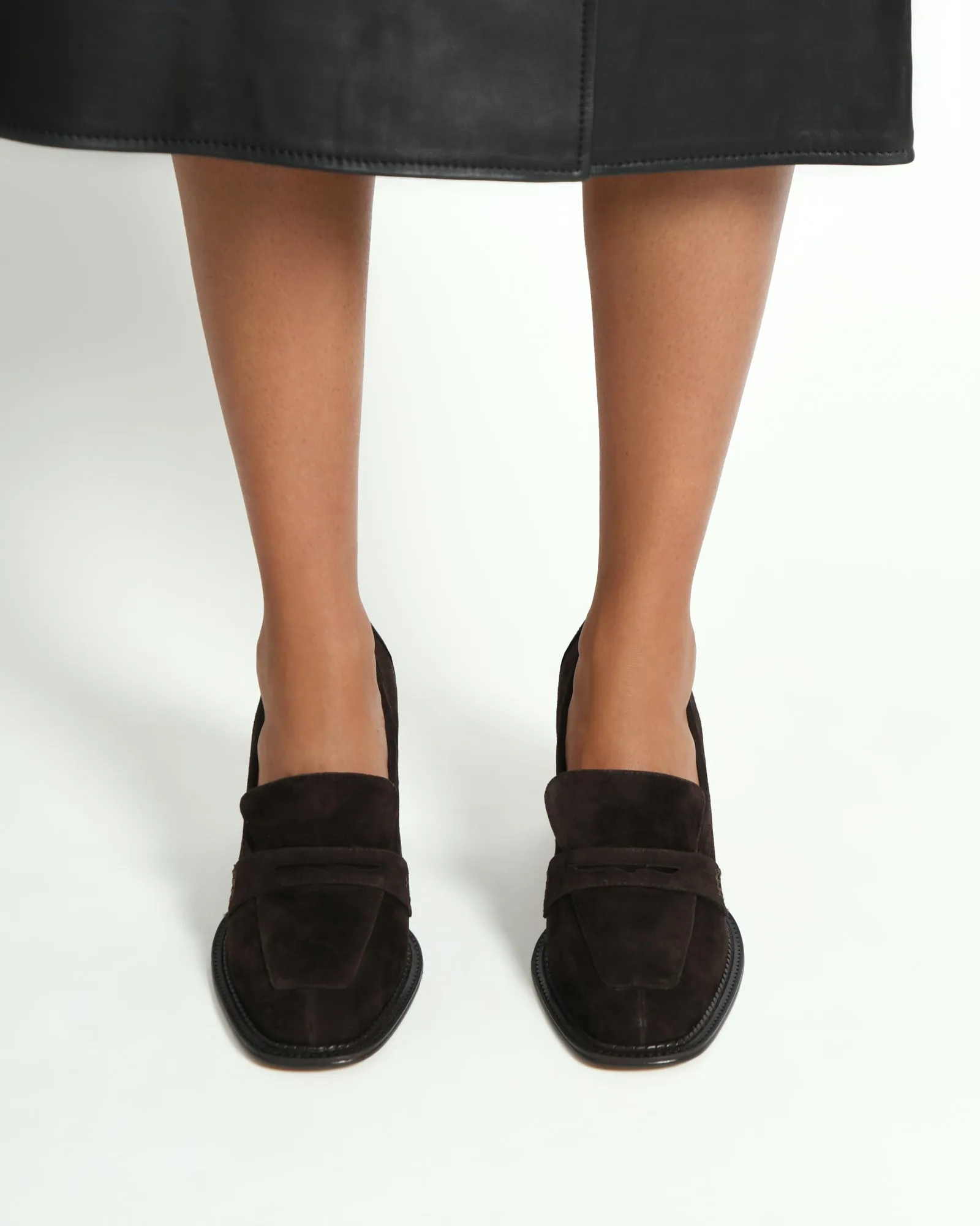 DELILAH MID HEEL LOAFERS BITTER CHOC SUEDE