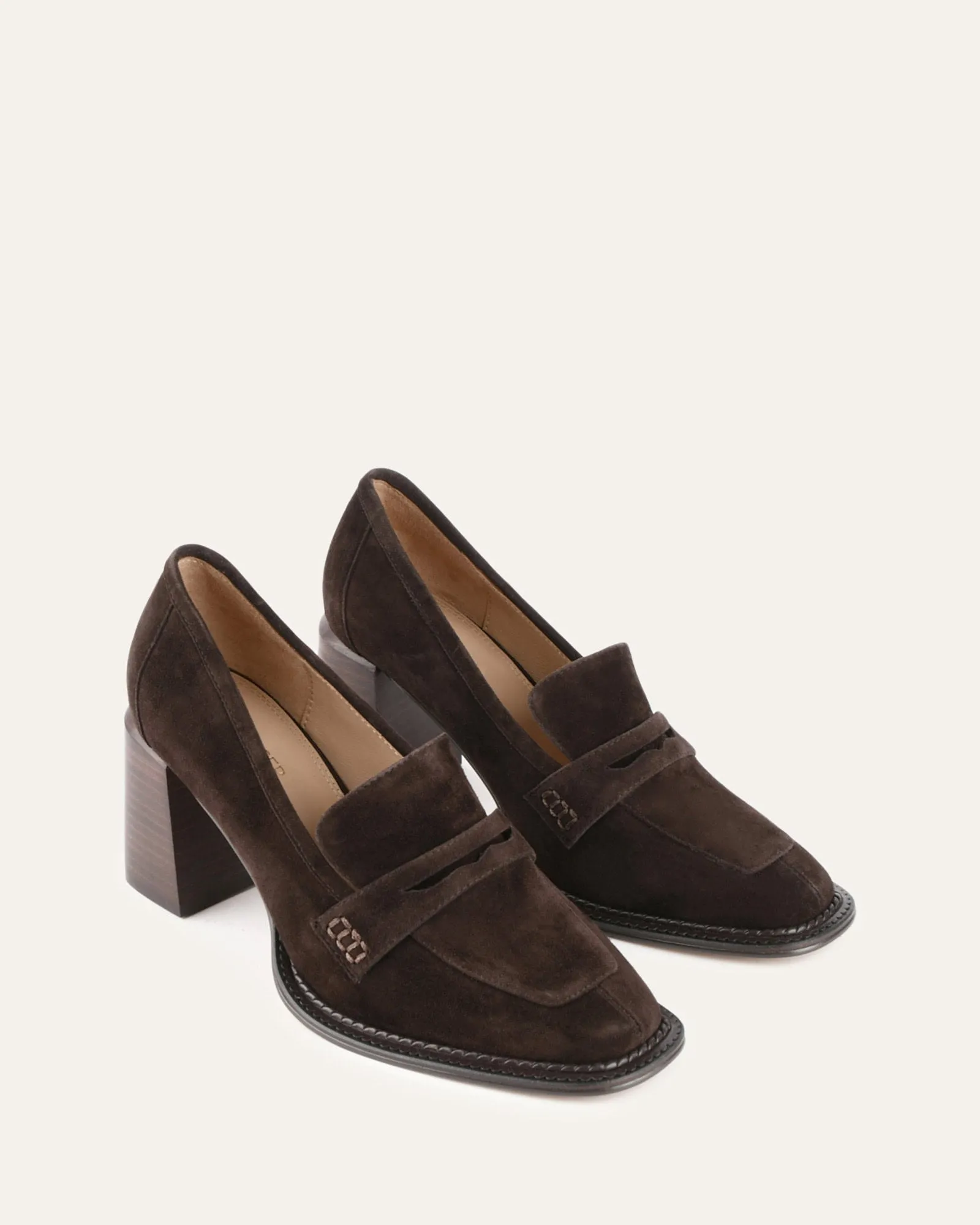 DELILAH MID HEEL LOAFERS BITTER CHOC SUEDE