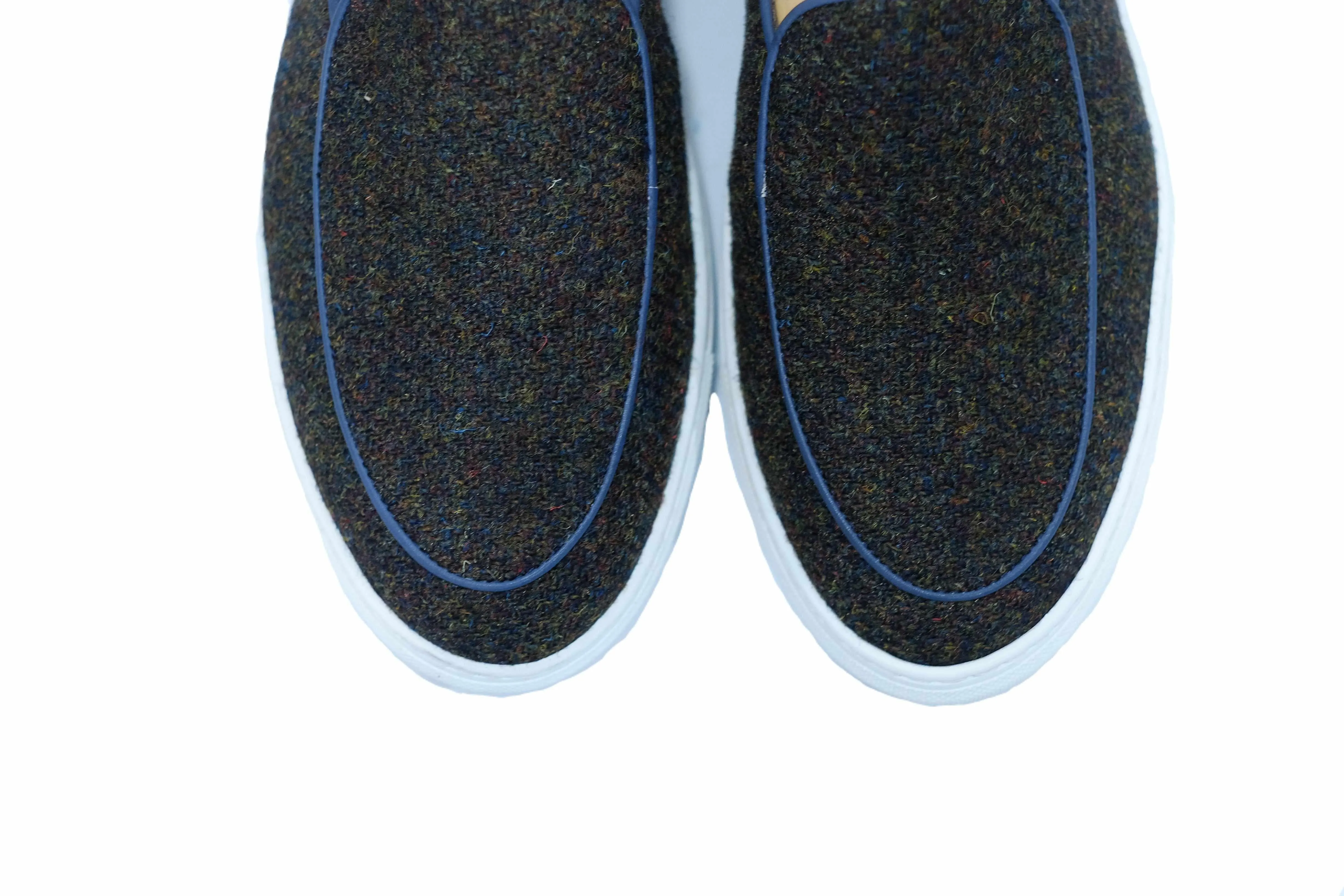 Ellensburg - Forest Medley Tweed / Blaue Kalbsleder-Paspelierung