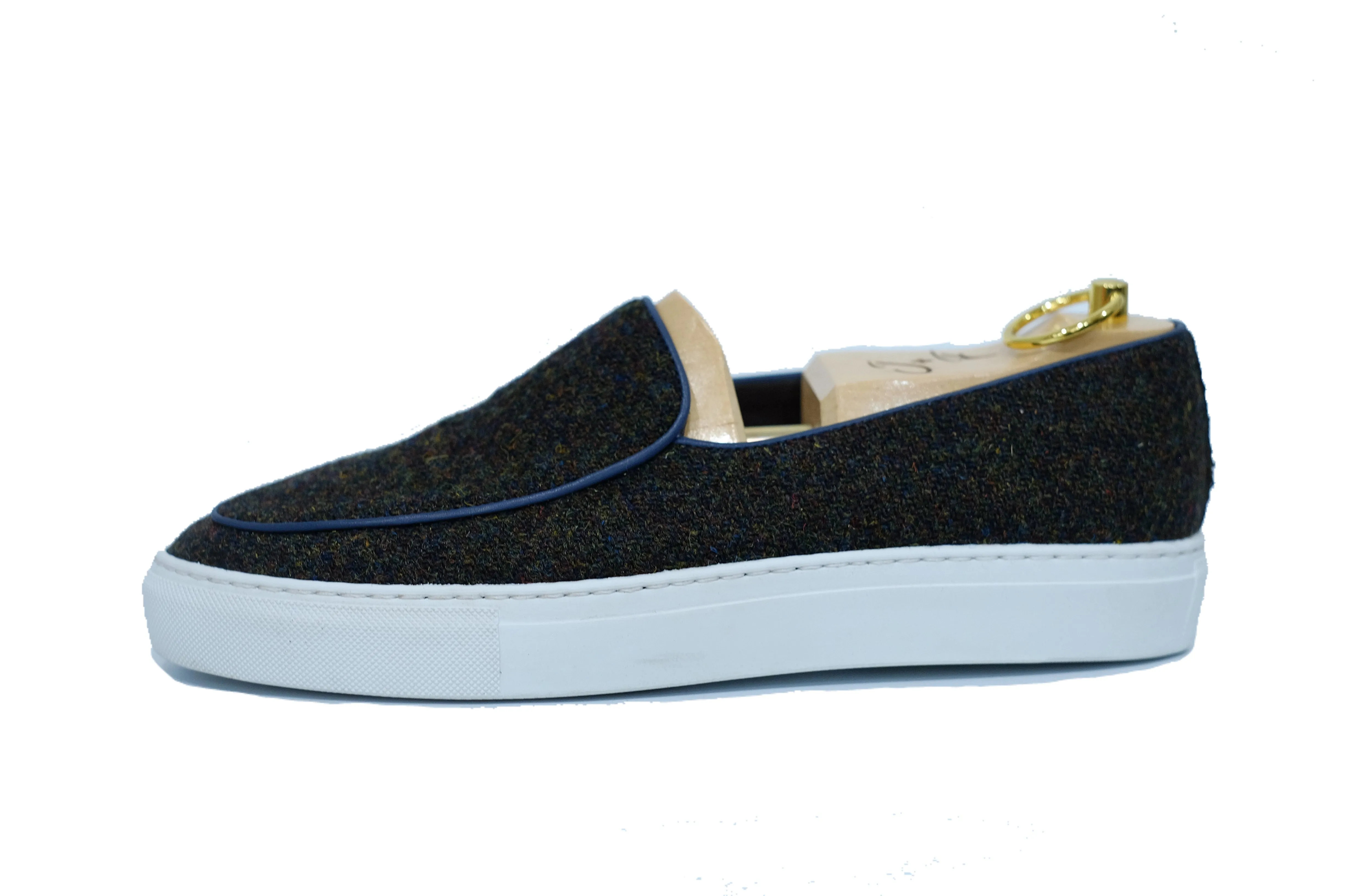 Ellensburg - Forest Medley Tweed / Blaue Kalbsleder-Paspelierung
