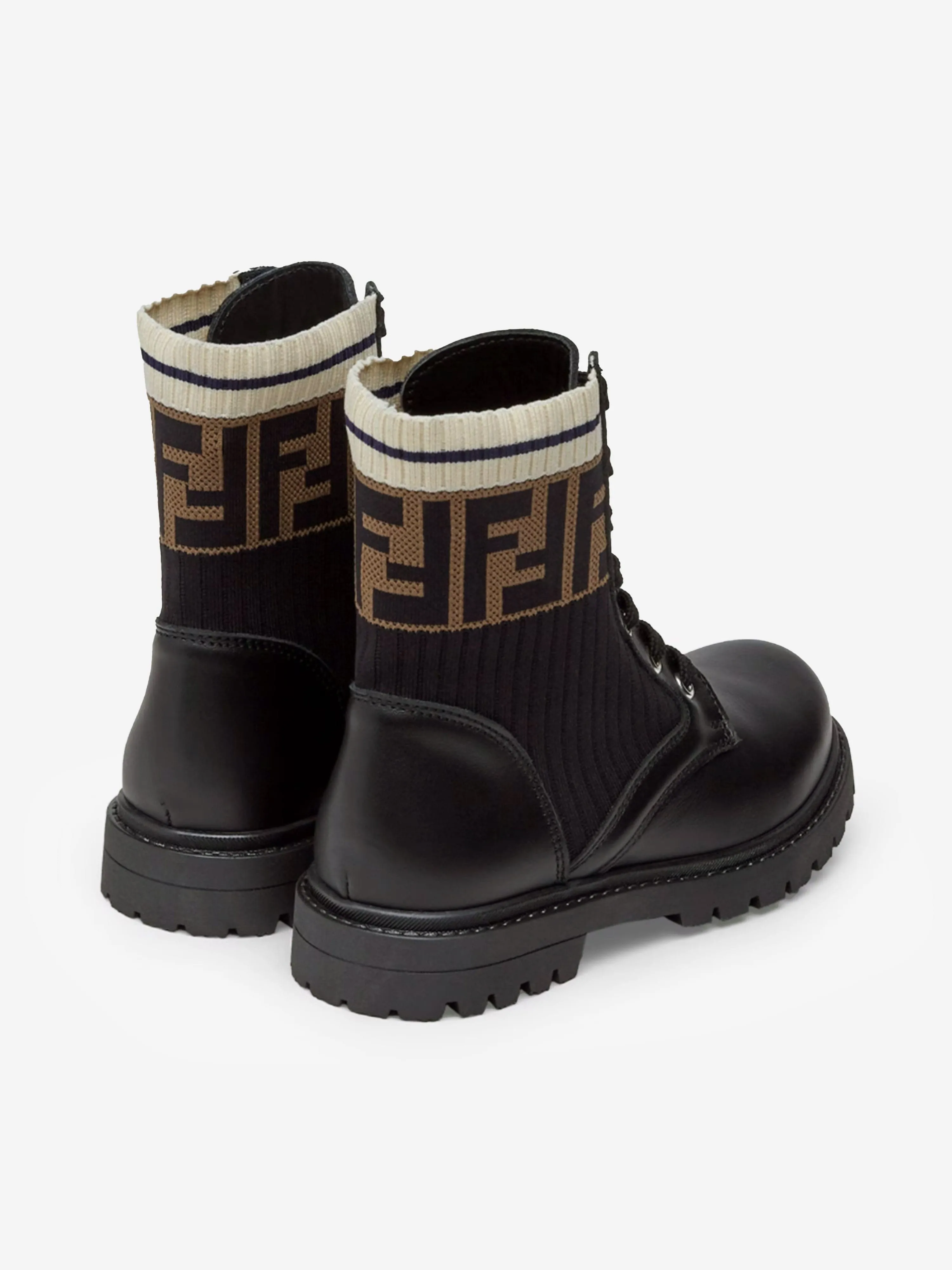 Fendi Kids Leder FF Logo Motorradstiefel in Schwarz