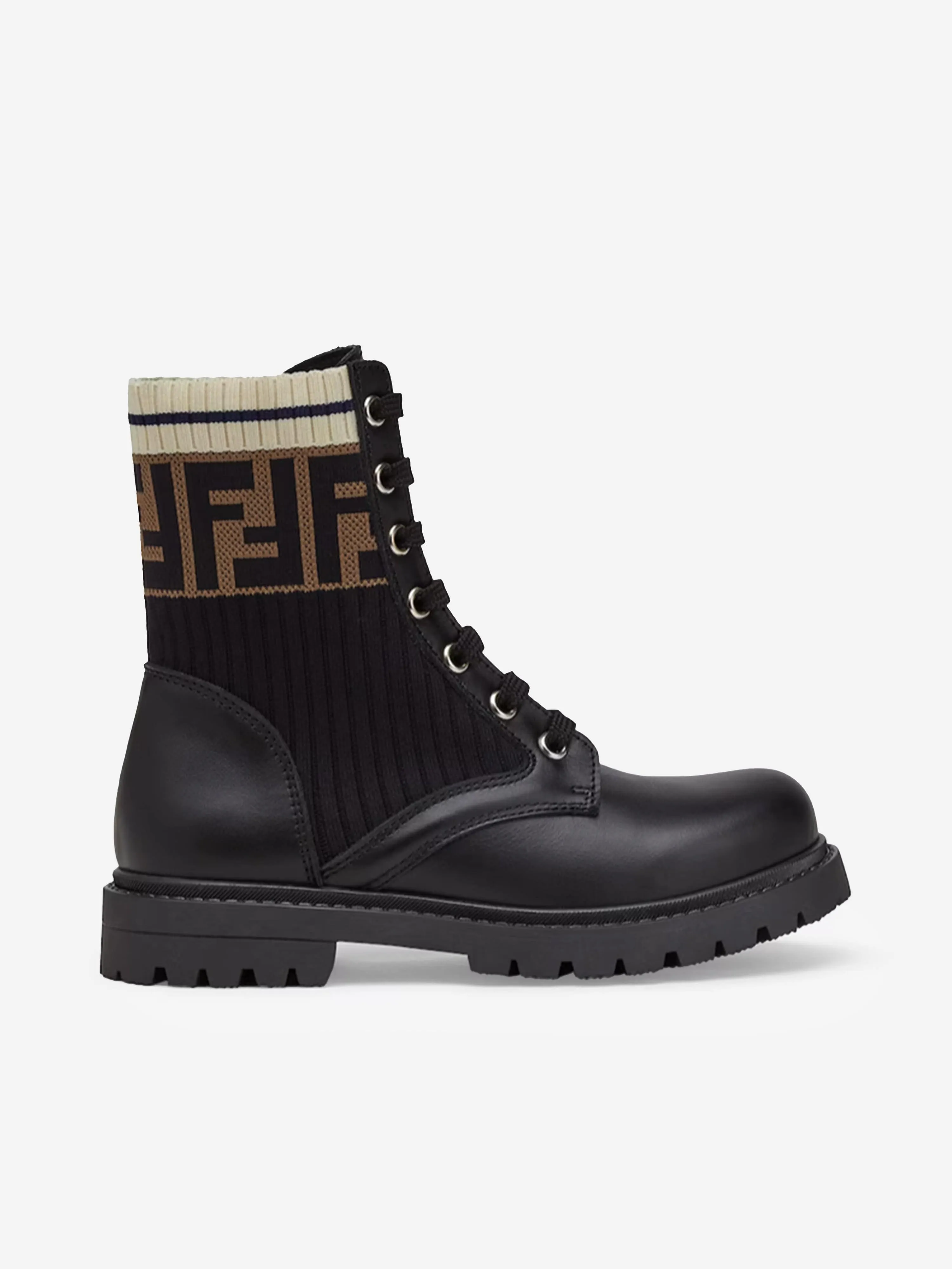 Fendi Kids Leder FF Logo Motorradstiefel in Schwarz