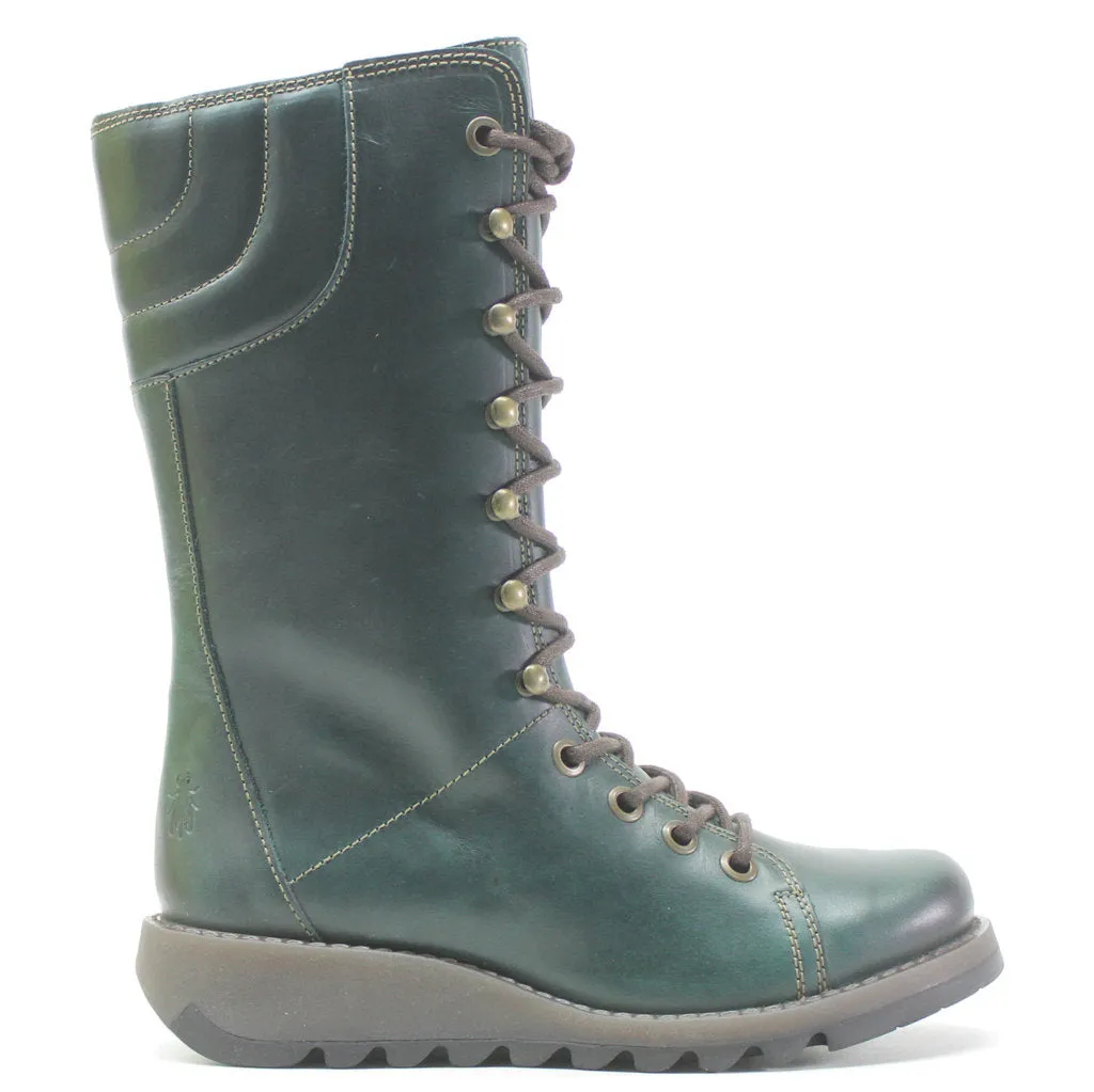 Fly London Ster768Fly Rug Leder Damen Keilabsatz Stiefel Mittlere Wade
