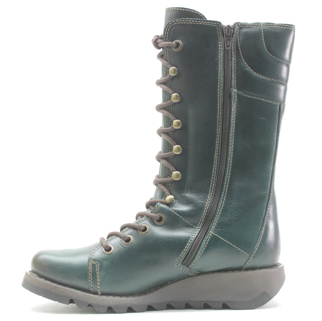 Fly London Ster768Fly Rug Leder Damen Keilabsatz Stiefel Mittlere Wade