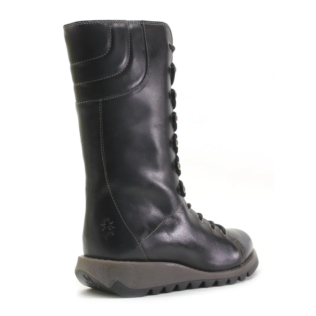Fly London Ster768Fly Rug Leder Damen Keilabsatz Stiefel Mittlere Wade