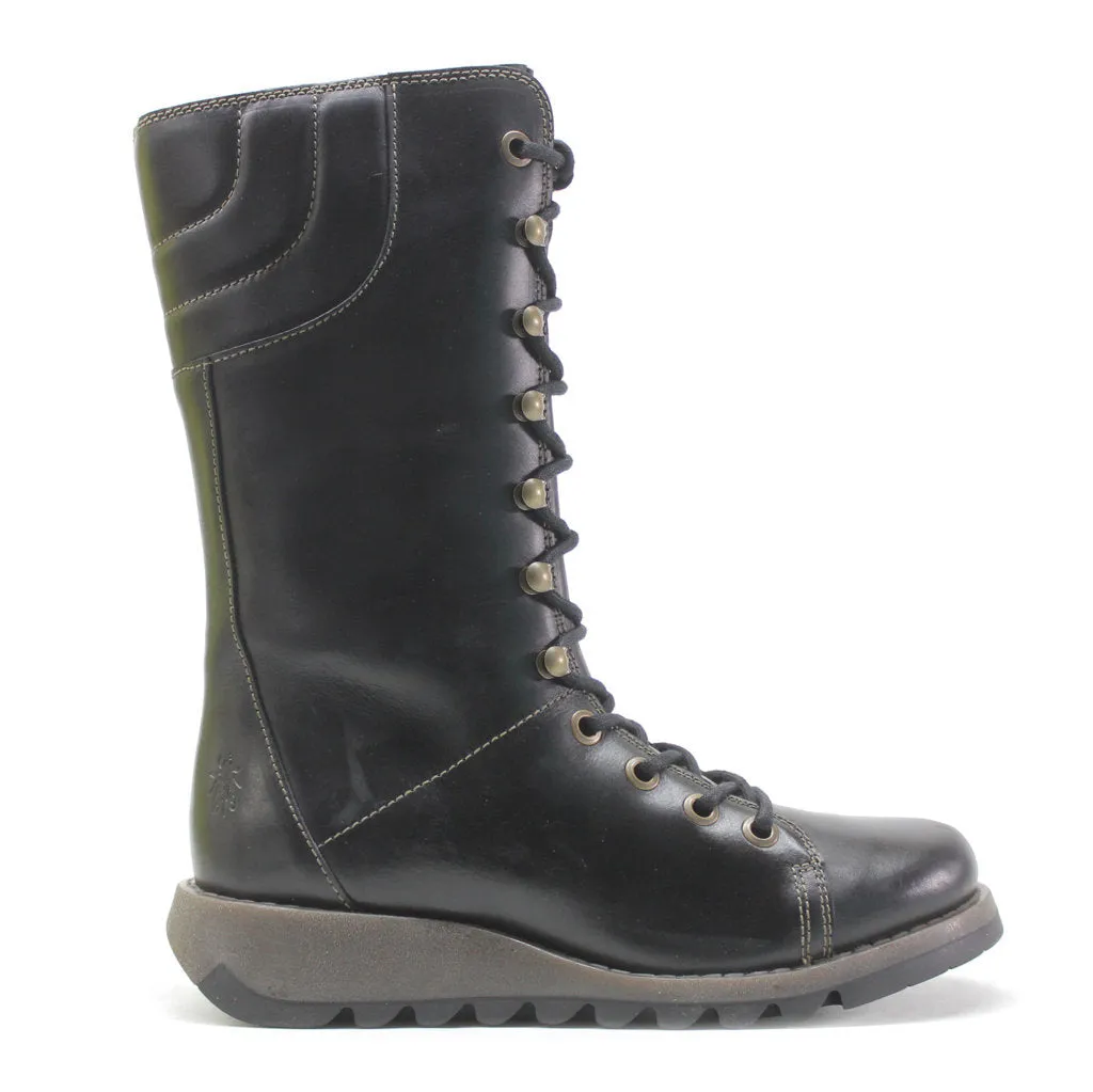 Fly London Ster768Fly Rug Leder Damen Keilabsatz Stiefel Mittlere Wade